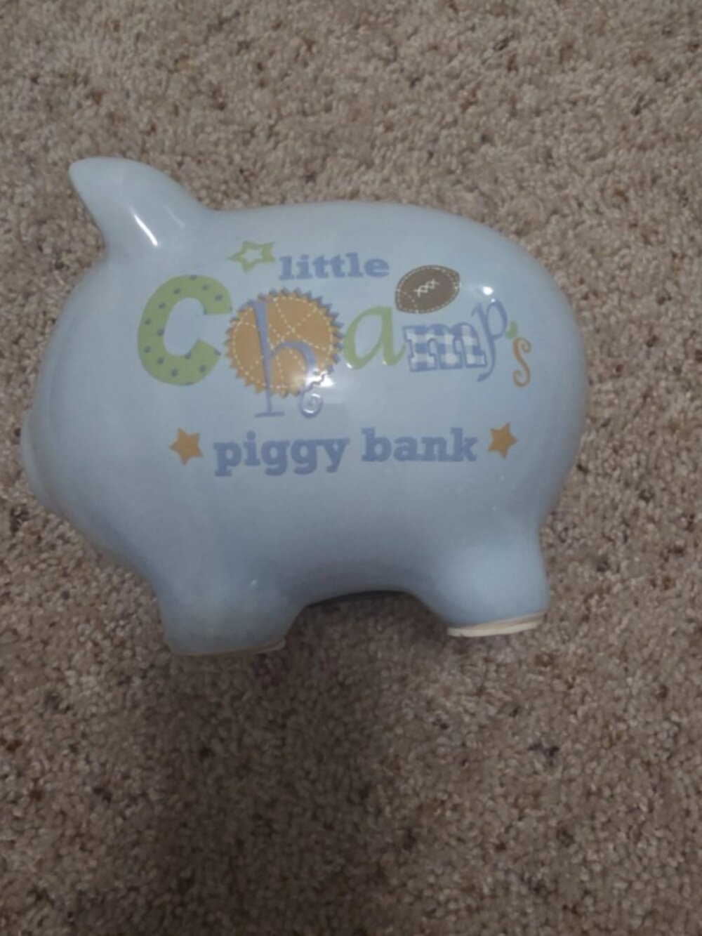 Little Champ's Ceramic Piggy Bank Blue Sports Nursery Decor